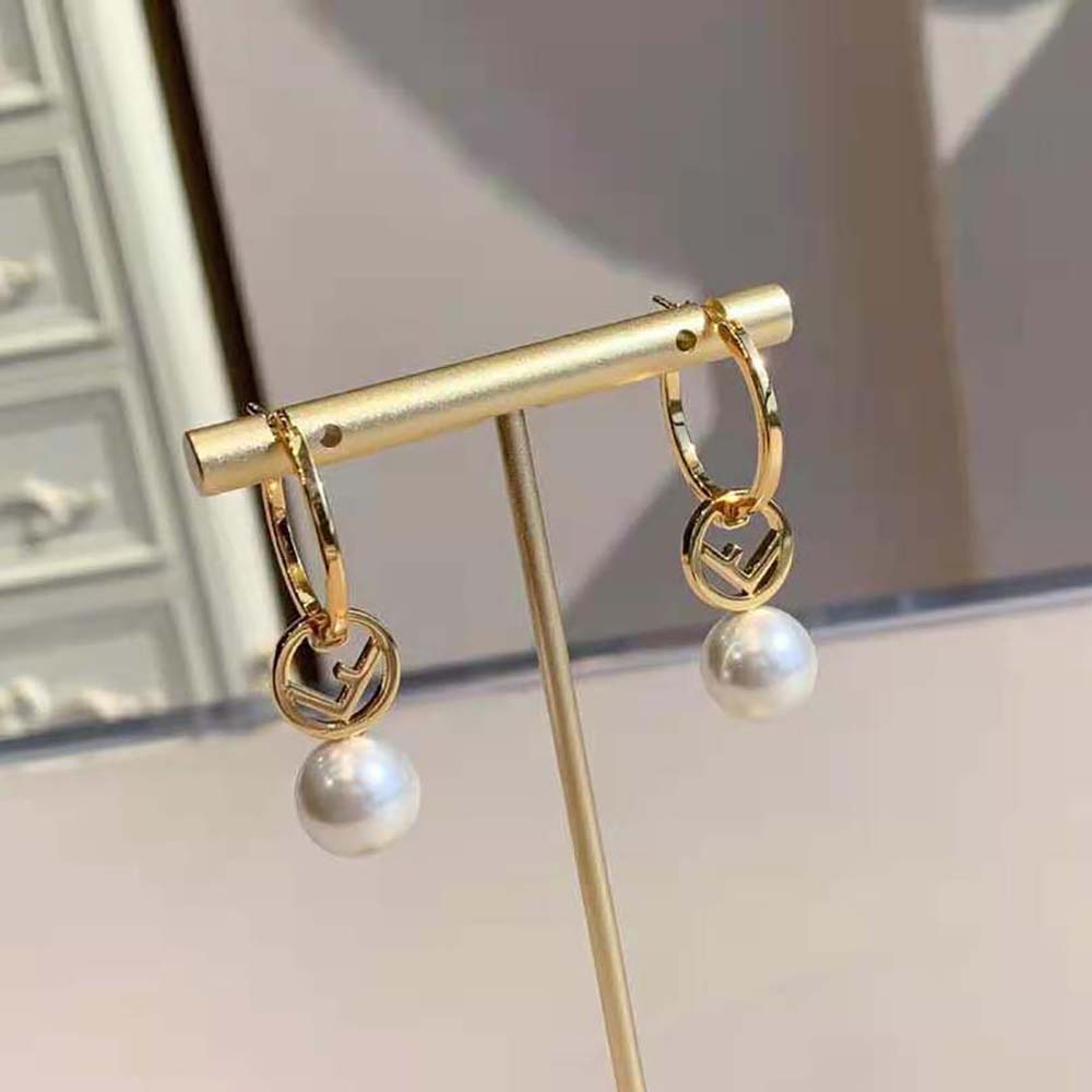 Fendi Women F Is Fendi Earrings Gold-coloured angled to highlight polished finish