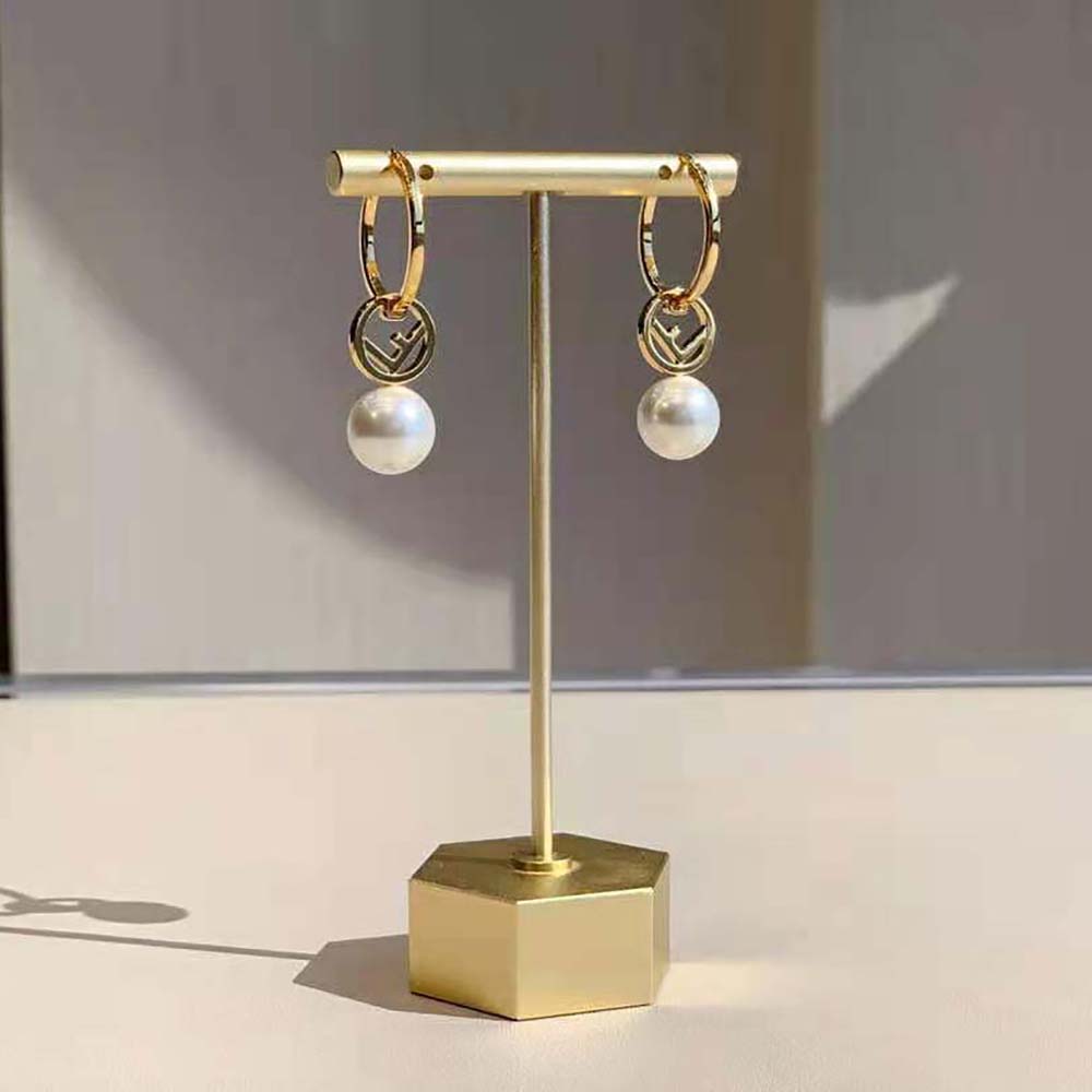 Pair of Fendi Women F Is Fendi Earrings Gold-coloured displayed on white background
