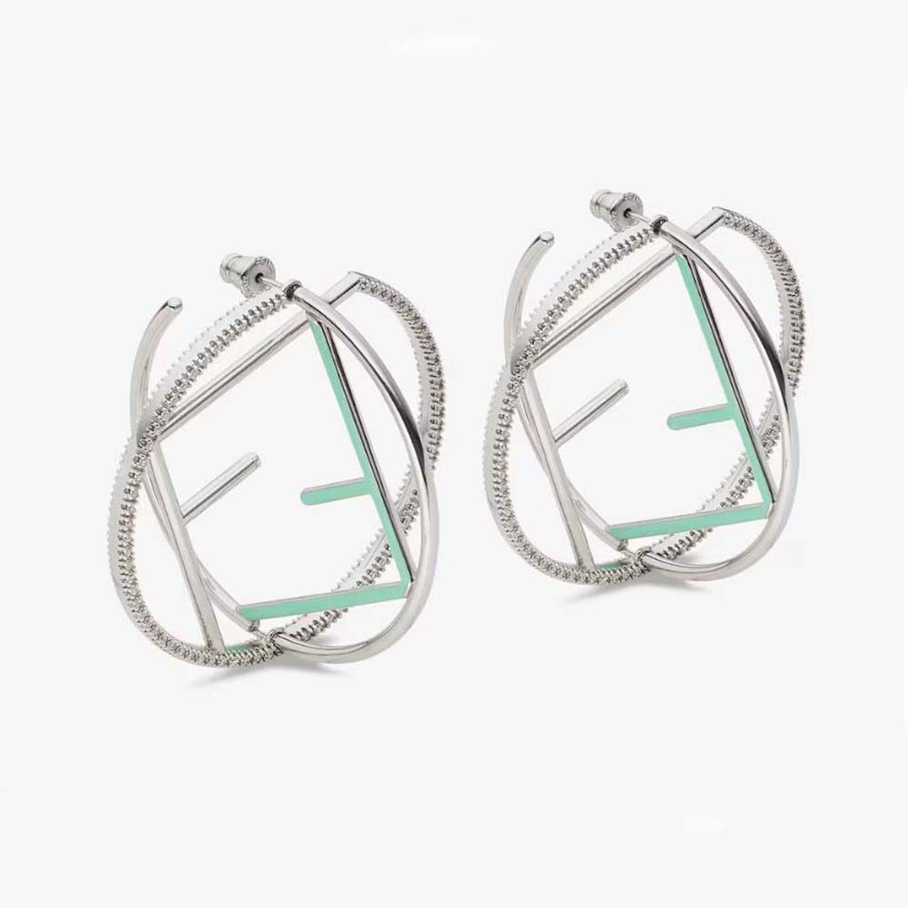 Front view of Fendi Women F is Fendi Earrings Silver-coloured with logo detail