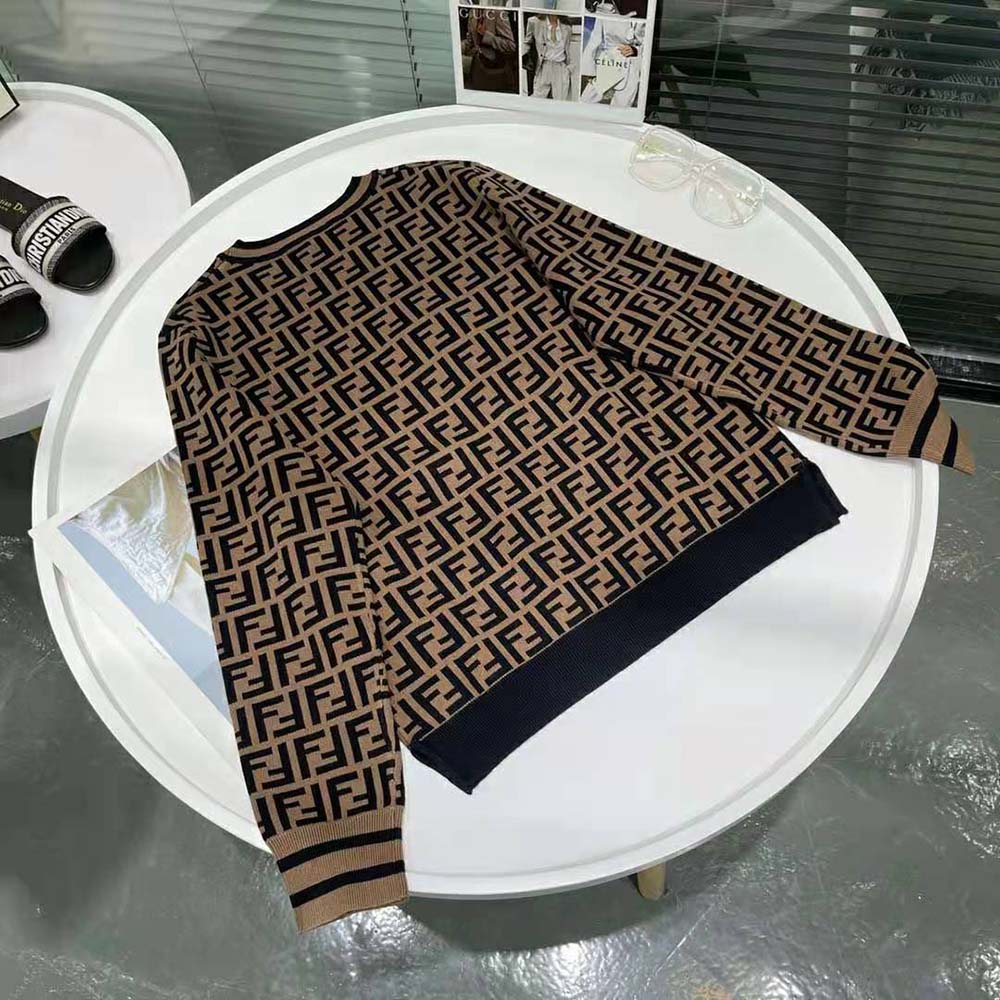 Side angle showing relaxed silhouette of Fendi Women FF Motif Sweater