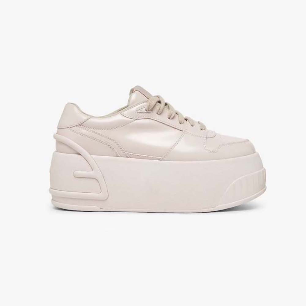 Side profile of Fendi Women Fashion Show Beige Leather Low-Tops in white