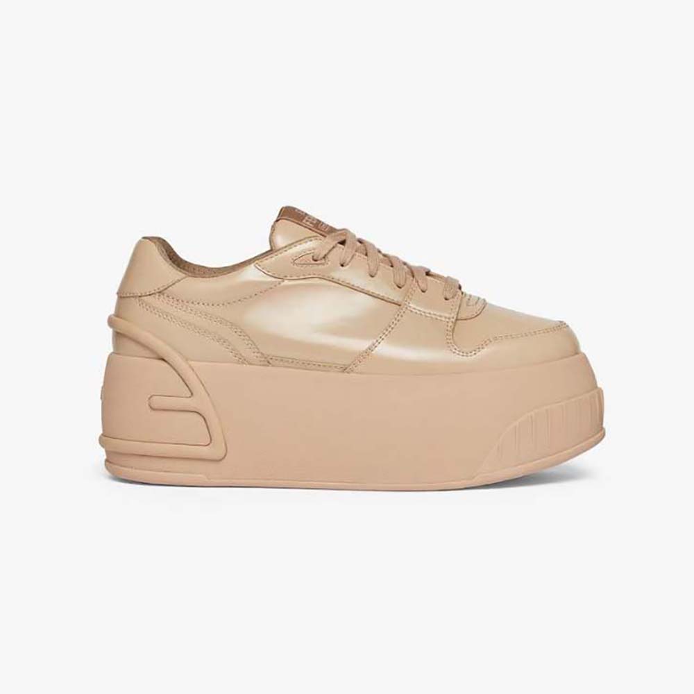 Side profile of Fendi Women Fashion Show Pink Leather Low-Tops