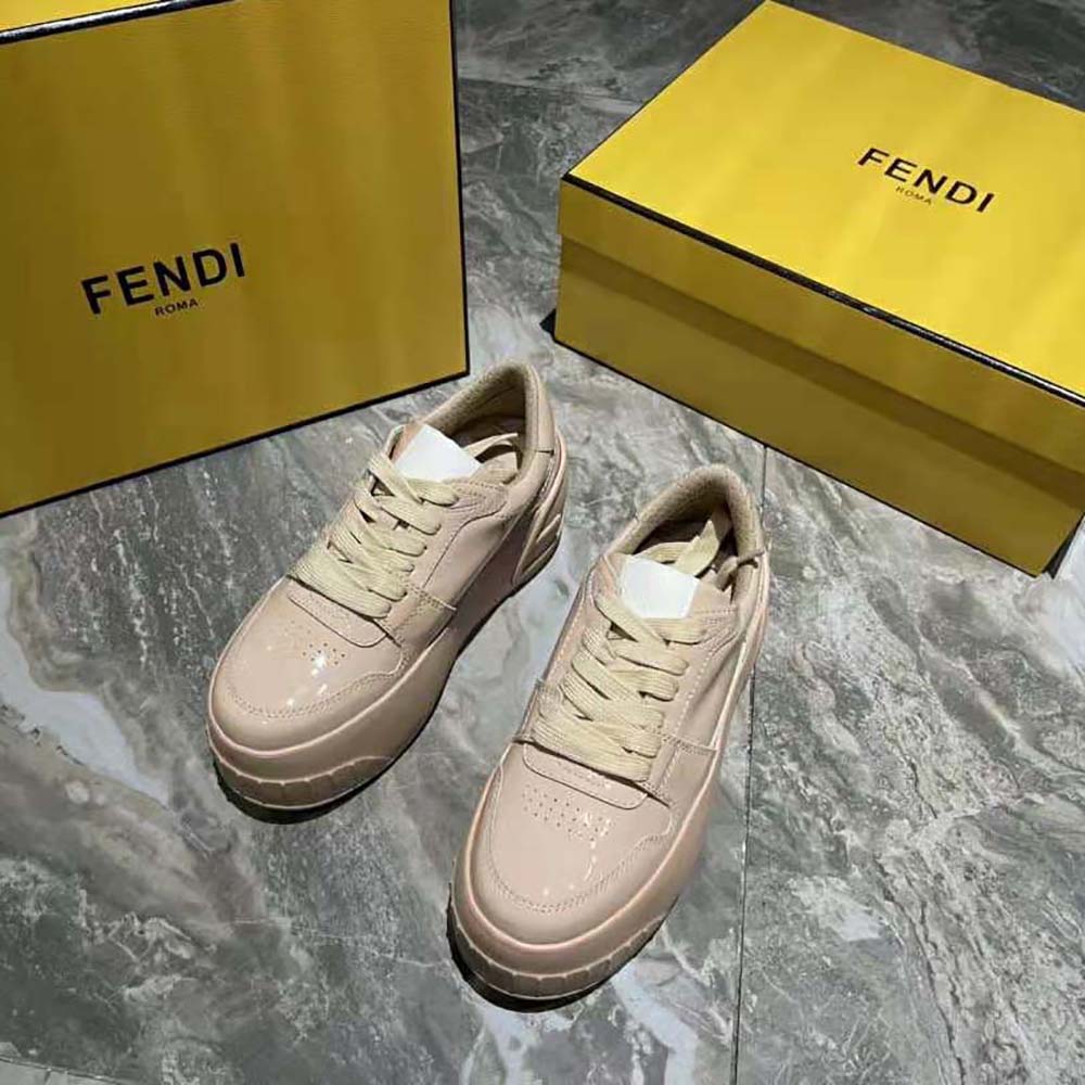Top view of lace-up closure on Fendi Women Fashion Show Pink Leather Low-Tops