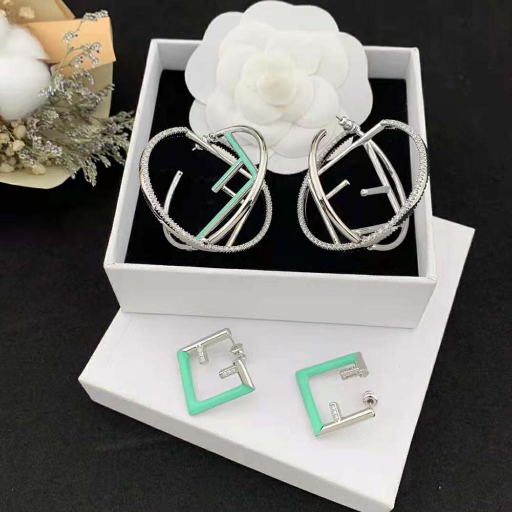 Side angle of Fendi Women Fendi First Earcuff Silver-colour on ear