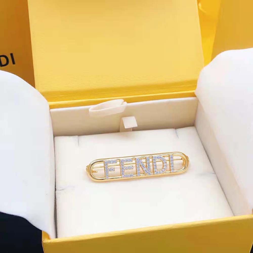 Fendi Women Fendigraphy Brooch Gold Coloured - image 5