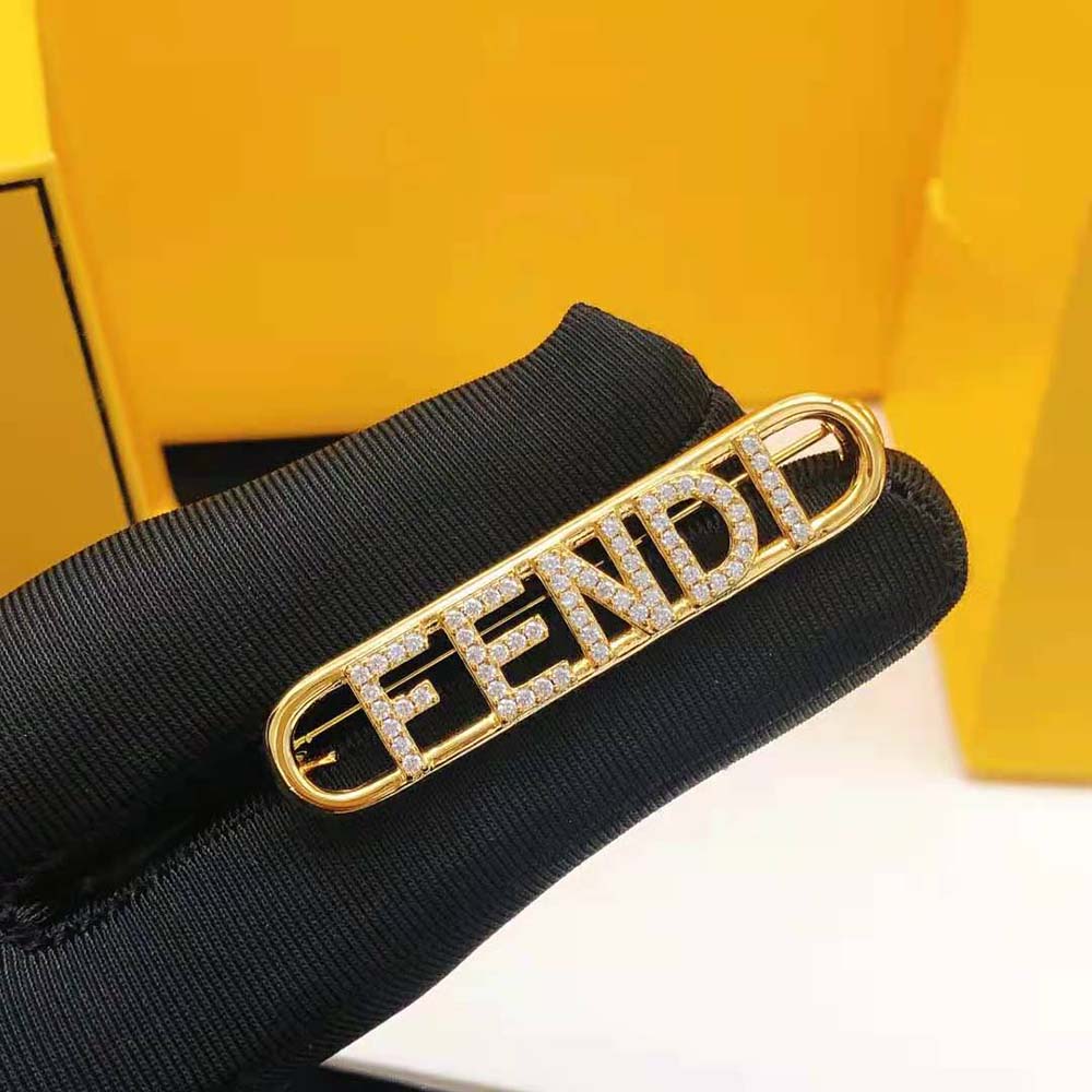 Fendi Women Fendigraphy Brooch Gold Coloured - image 7