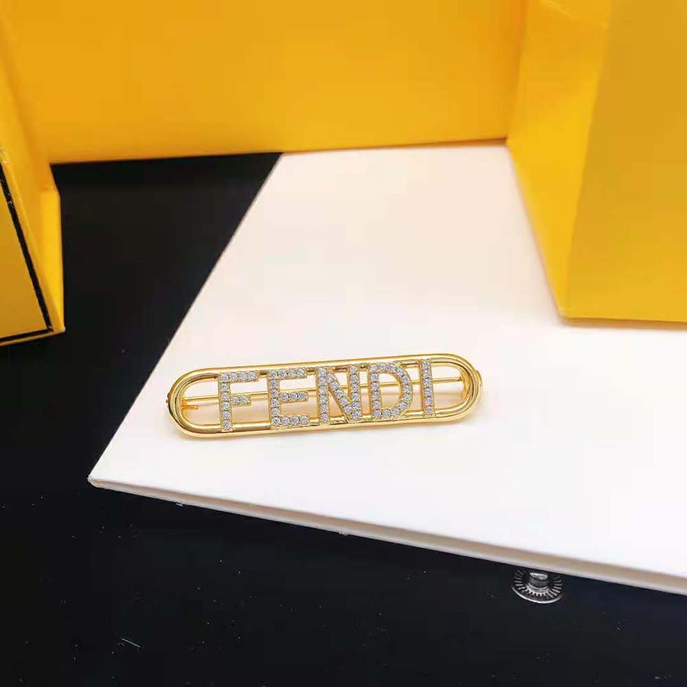 Fendi Women Fendigraphy Brooch Gold Coloured - image 4