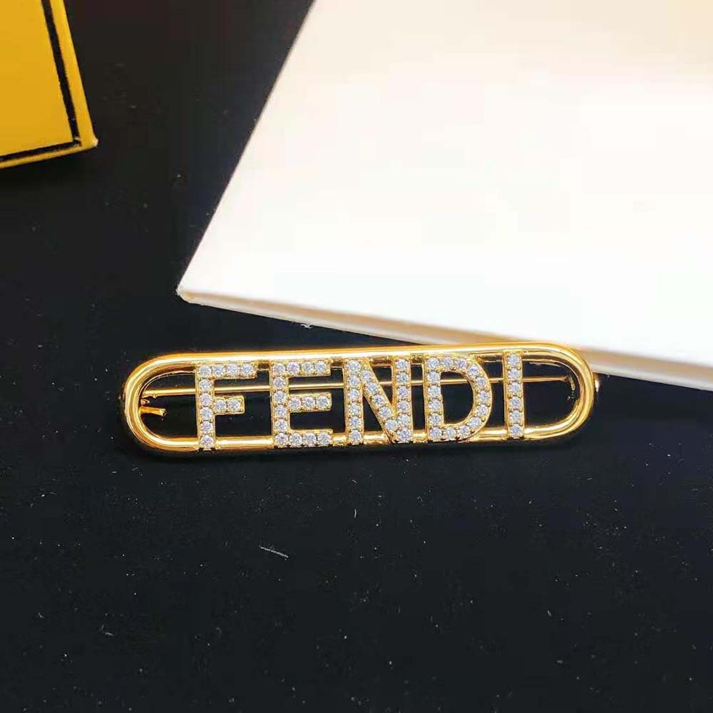 Fendi Women Fendigraphy Brooch Gold Coloured - image 6