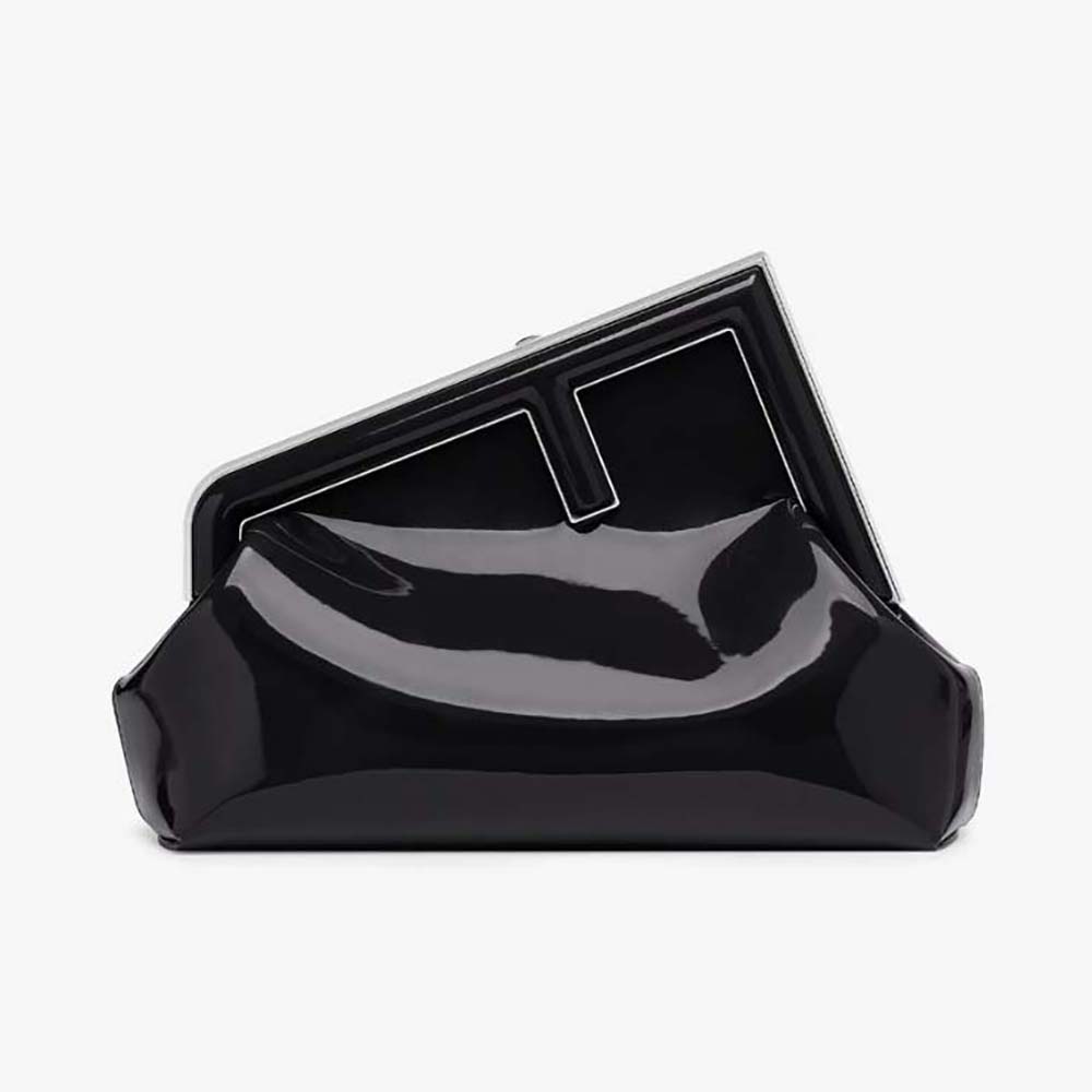 Front angled view of Fendi Women First Midi Black Patent Leather Bag