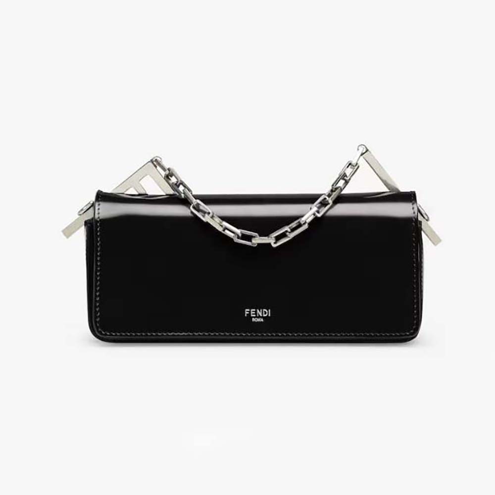 Front view of Fendi Women First Sight Black Leather Mini Bag with gold logo