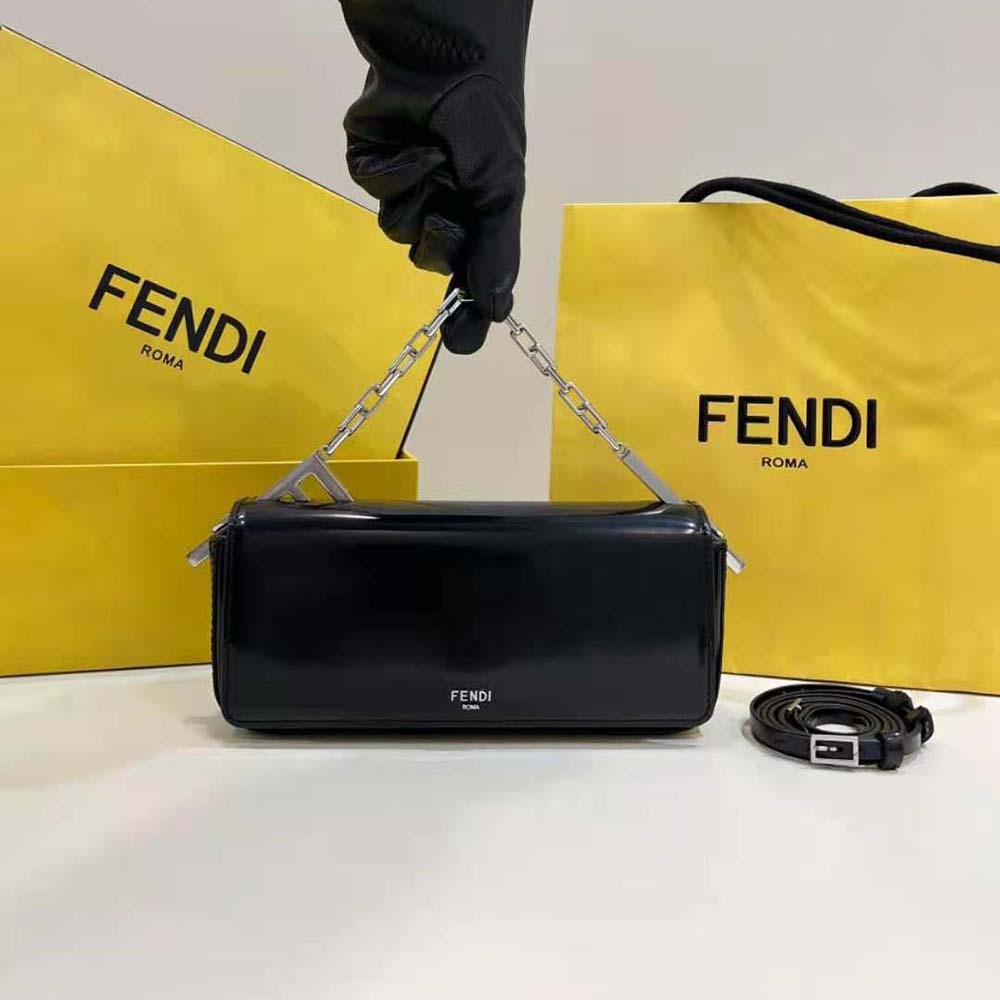 Close-up on gold hardware and smooth leather of Fendi Women First Sight Mini Bag