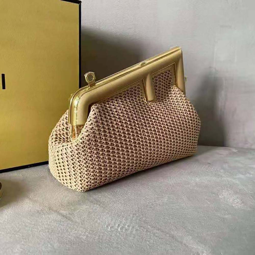 Fendi Women First Small Beige Raffia Macrame Bag - image 4