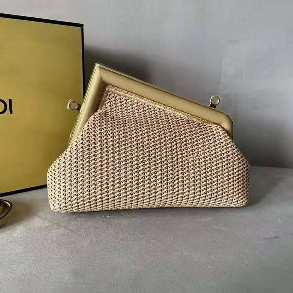 Fendi Women First Small Beige Raffia Macrame Bag - image 5