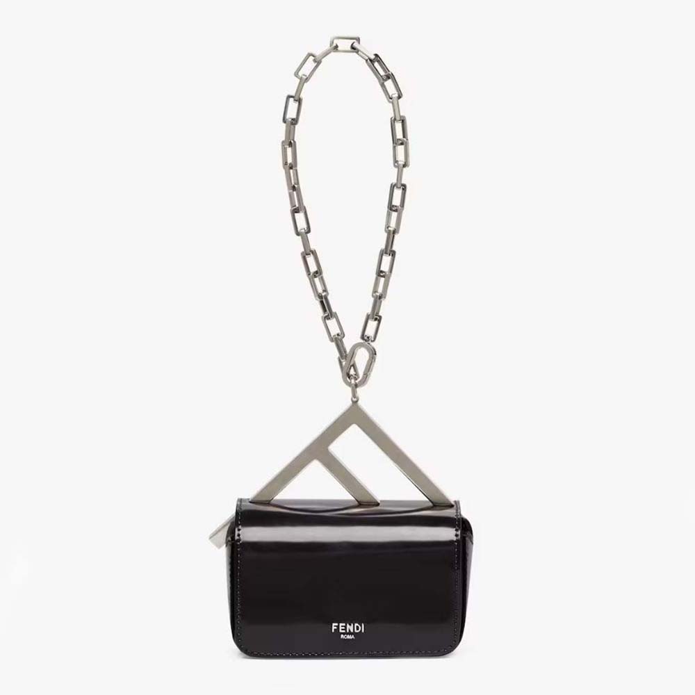 Front view of Fendi Women Nano Bag F Black Leather Mini-Bag with logo