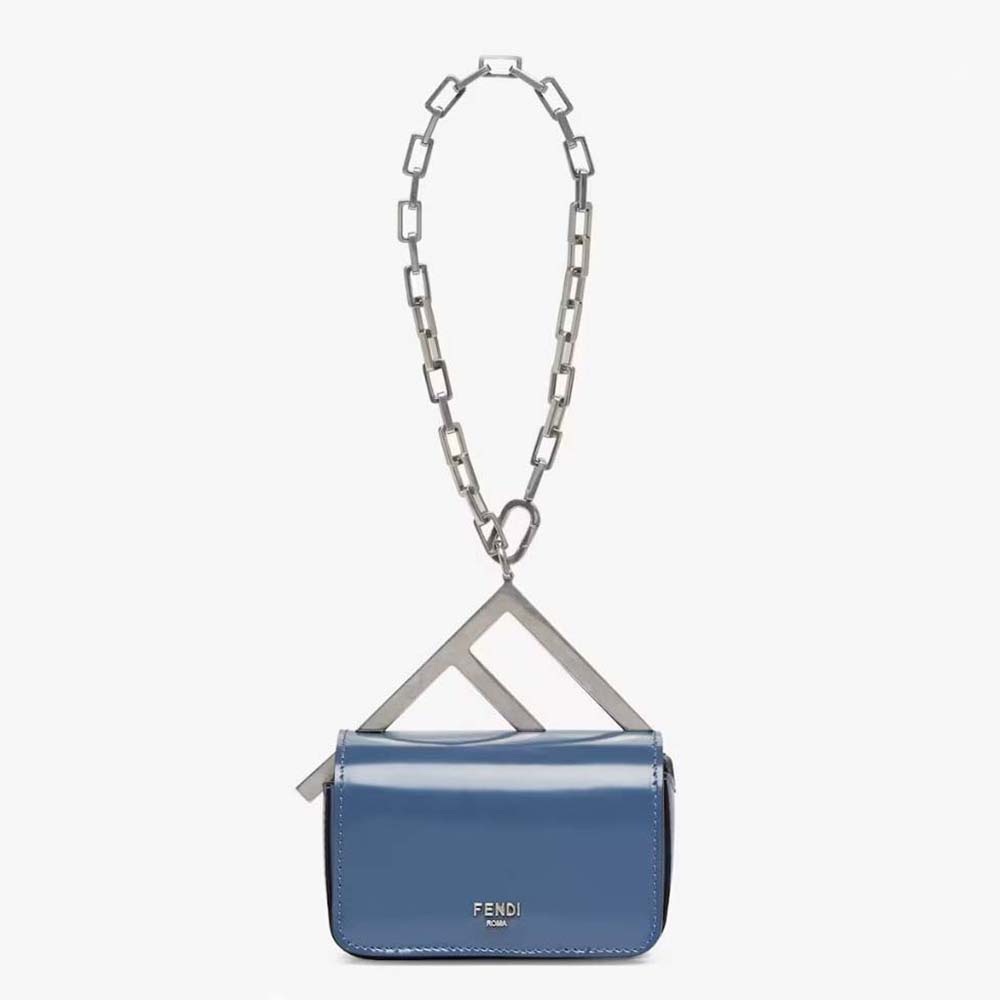 Front view of Fendi Women Nano Bag F Blue Leather Mini-Bag with logo