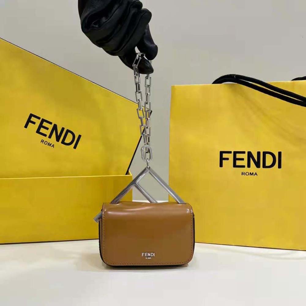 Close-up of gold-tone hardware on Fendi Women Nano Bag F Brown Leather Mini-Bag