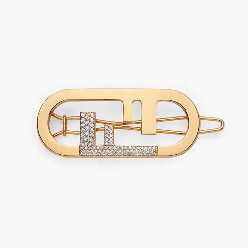 Close-up of Fendi Women O’Lock Hair Clip Gold-Coloured showing signature detail