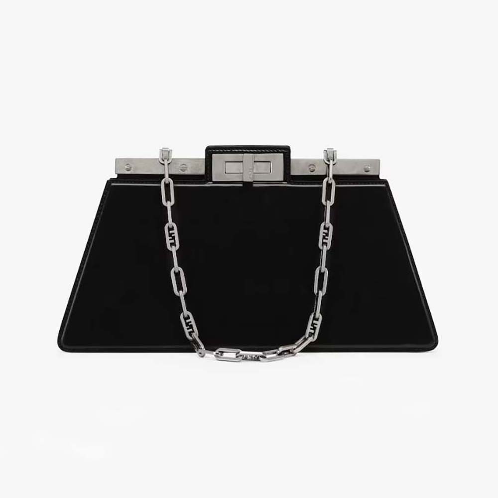 Front view of Fendi Women Peekaboo Cut Medium Black Leather Bag