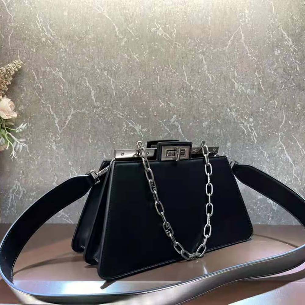 Fendi Women Peekaboo Cut Medium Black Leather Bag - image 5