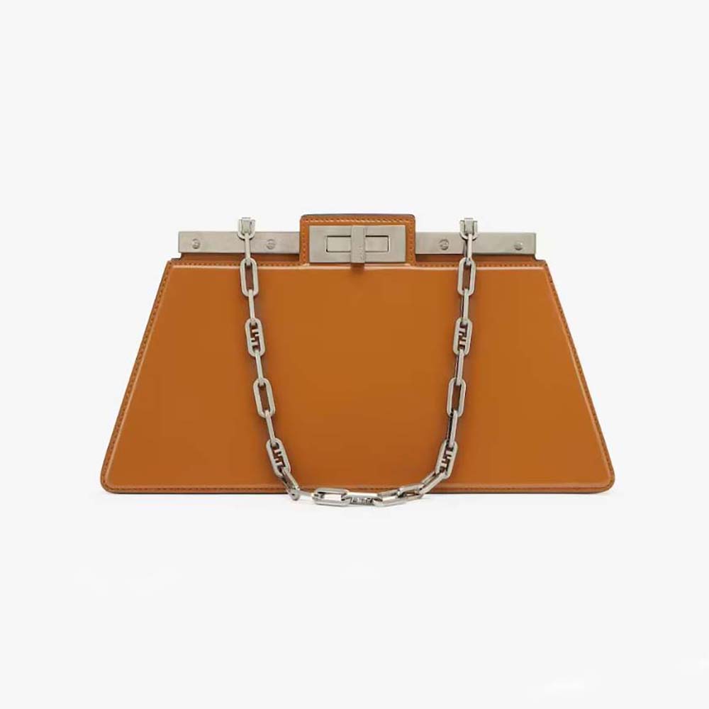 Front view of Fendi Women Peekaboo Cut Medium Brown Leather Bag