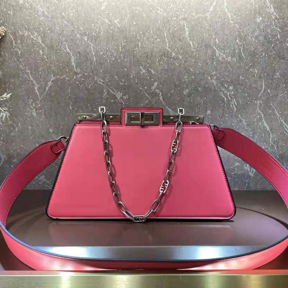 Close-up of pink leather texture on Fendi Women Peekaboo Cut bag