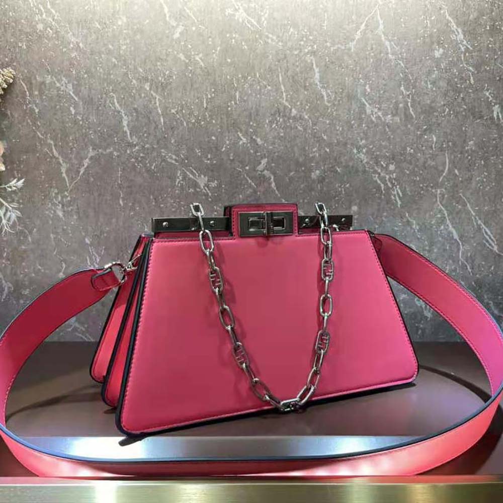 Fendi Women Peekaboo Cut Medium Pink Leather Bag - image 5