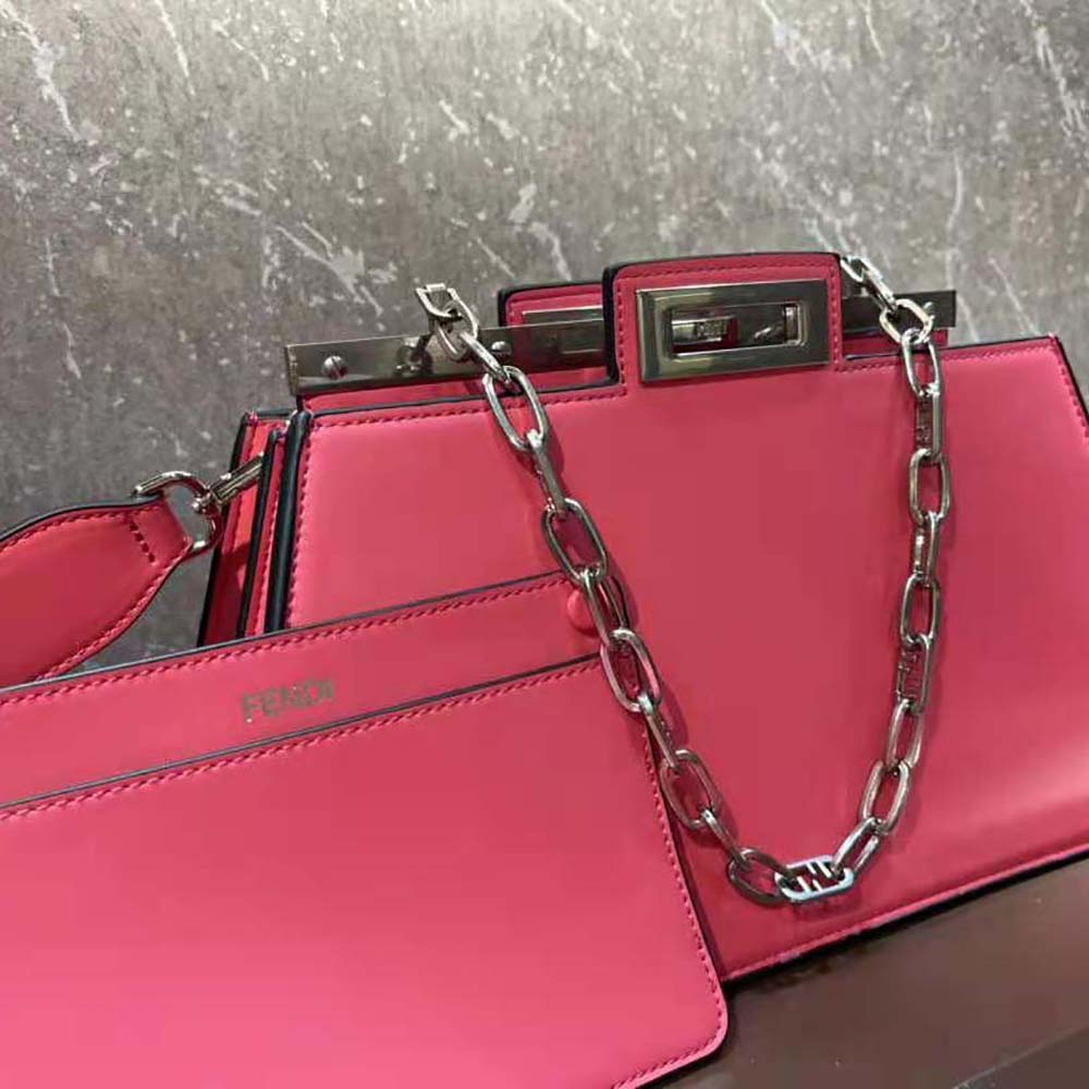 Fendi Women Peekaboo Cut Medium Pink Leather Bag - image 9