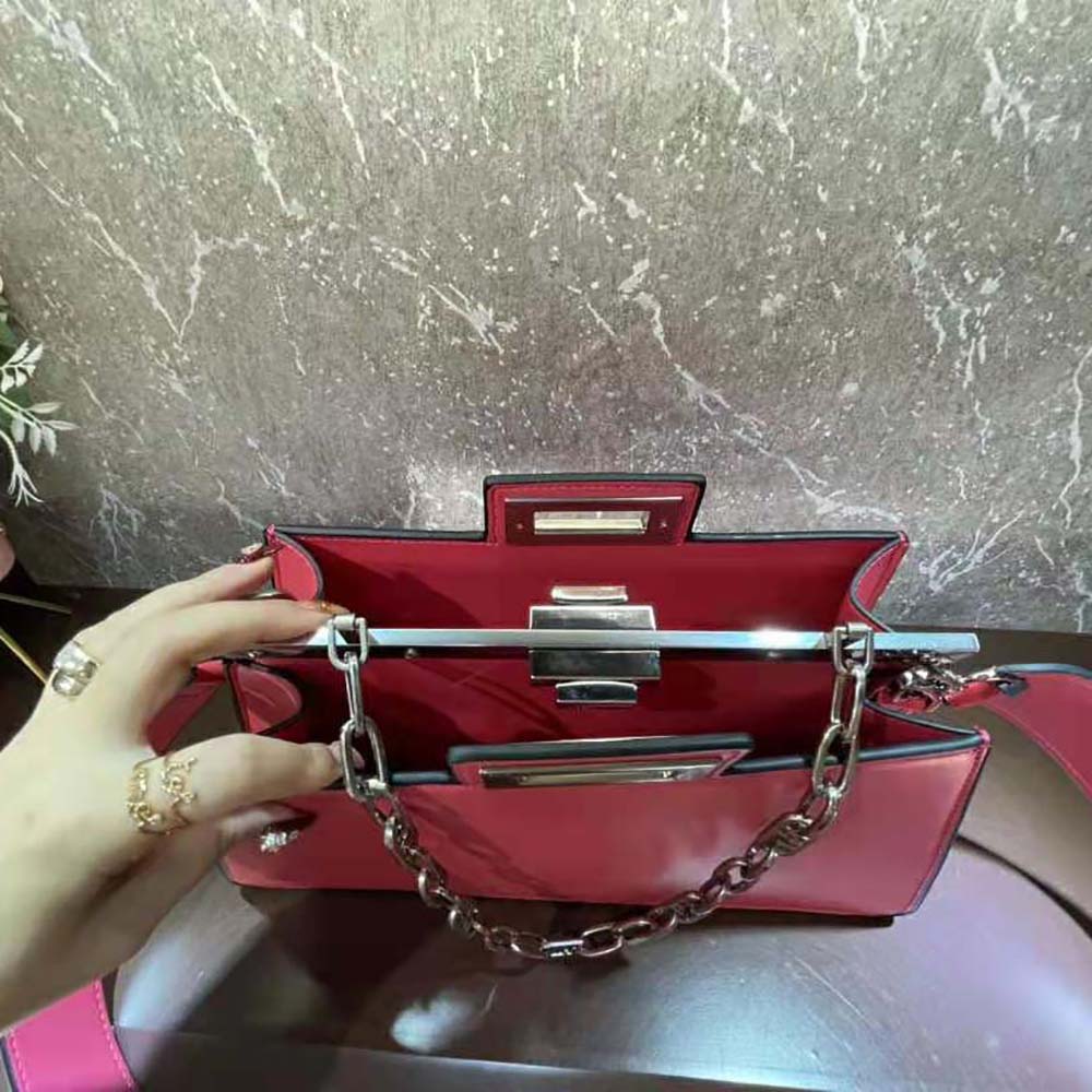 Fendi Women Peekaboo Cut Medium Pink Leather Bag - image 6