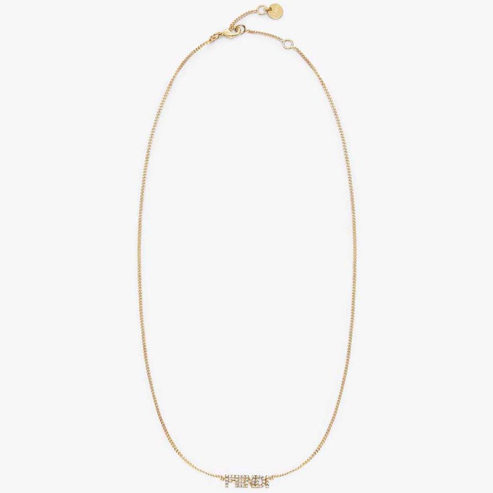 Front view of Fendi Women Signature Necklace Gold-Colored with logo detail