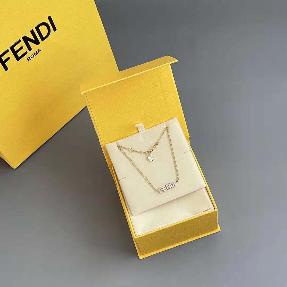 Close-up of Fendi Women Signature Necklace Gold-Colored clasp and chain