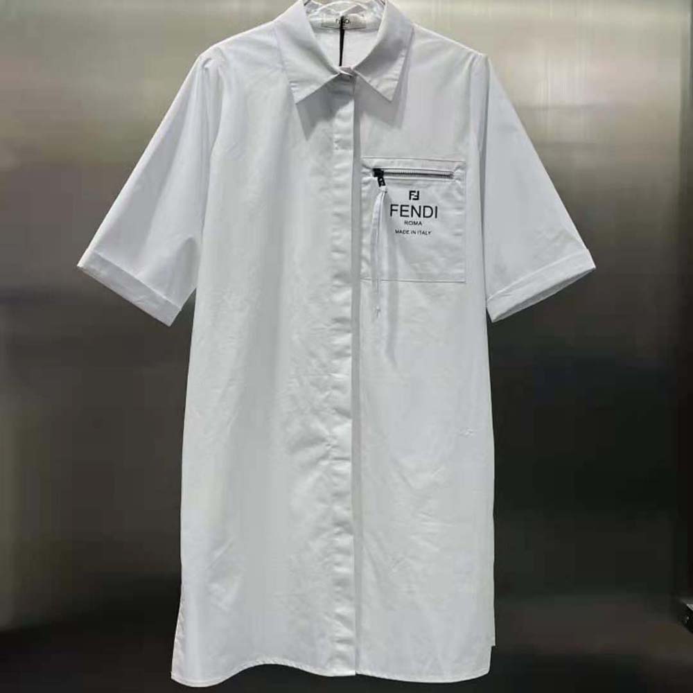 Side angle showing silhouette of Fendi Women White Cotton Dress