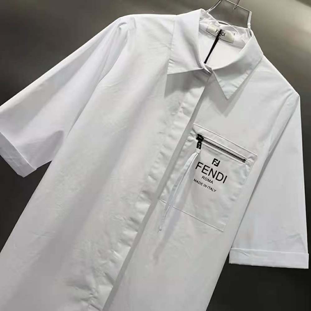 Fendi Women White Cotton Dress with Pointed Collar and Wide Elbow-Length Sleeves - image 5
