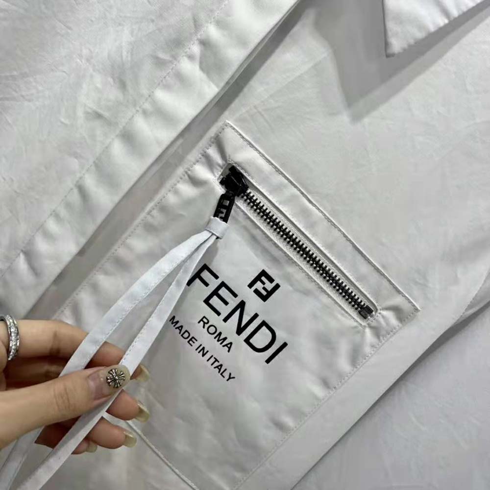 Fendi Women White Cotton Dress with Pointed Collar and Wide Elbow-Length Sleeves - image 7