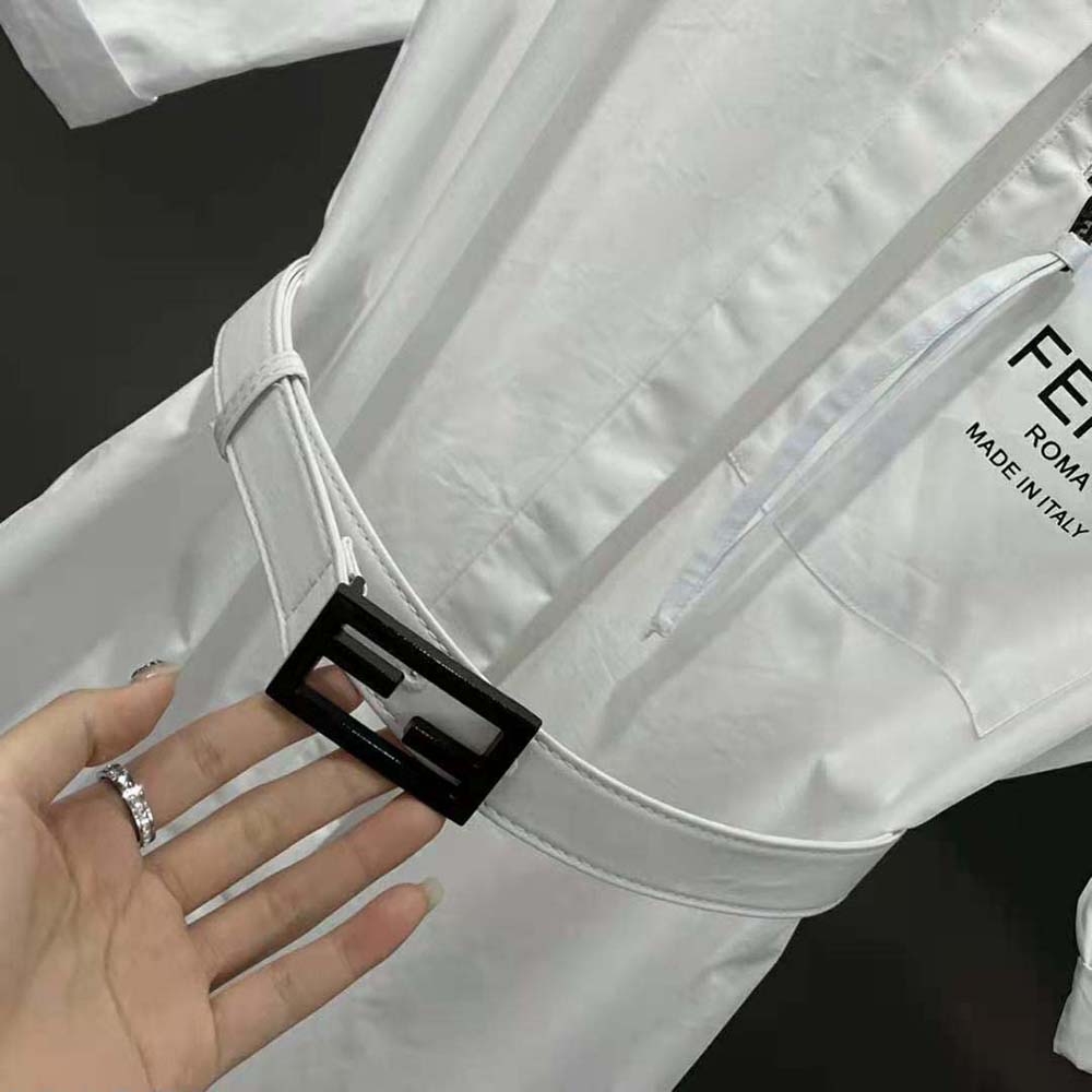 Fendi Women White Cotton Dress with Pointed Collar and Wide Elbow-Length Sleeves - image 8