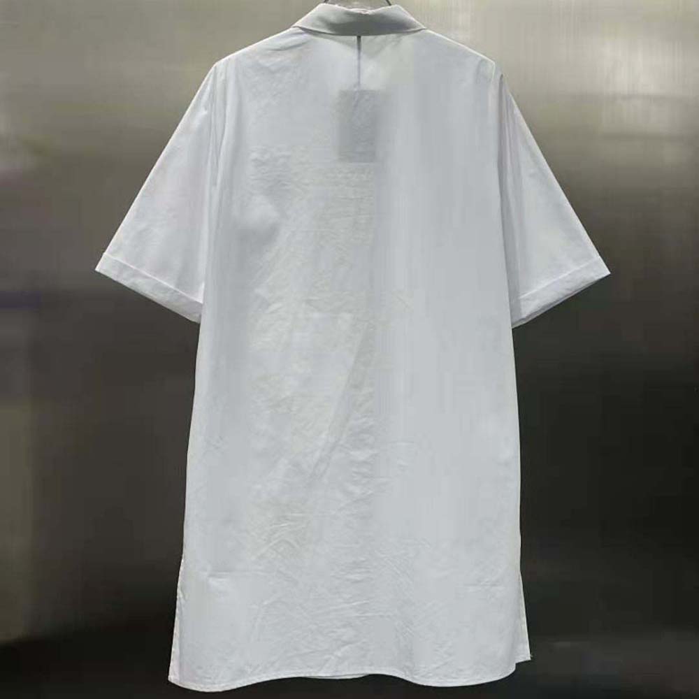 Fendi Women White Cotton Dress with Pointed Collar and Wide Elbow-Length Sleeves - image 4