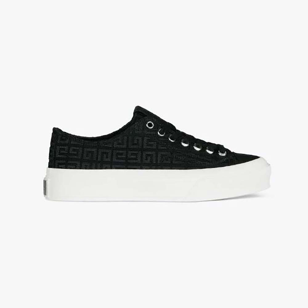 Side profile of Givenchy Unisex Sneakers City in 4G Embroidered Canvas-Black