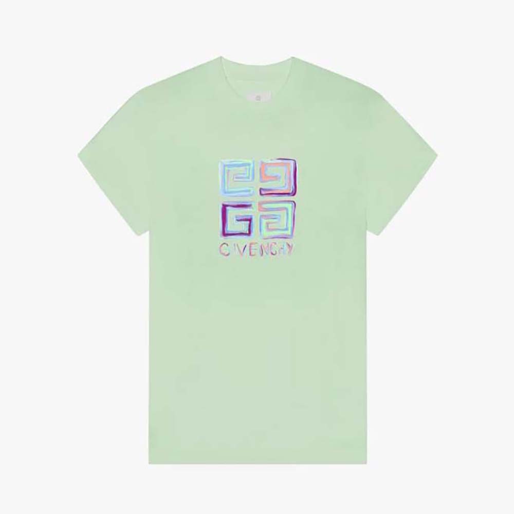 Front view of Givenchy Men 4G Givenchy Slim Fit T-shirt-Aqua