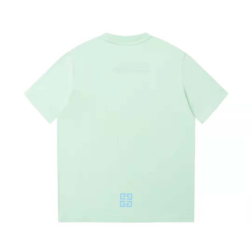 Side profile showing slim fit of Givenchy Men 4G Givenchy T-shirt-Aqua