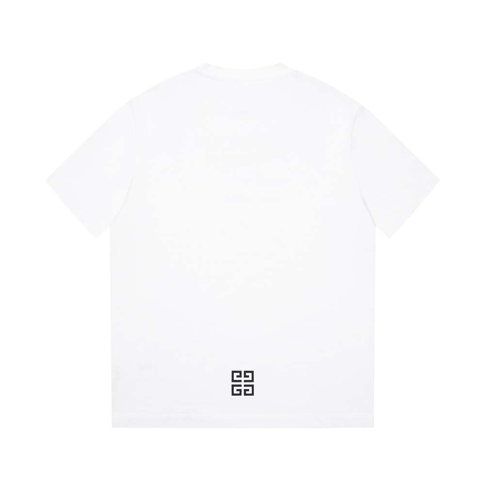 Side angle showing slim fit silhouette of Givenchy 4g Lock T-shirt in white