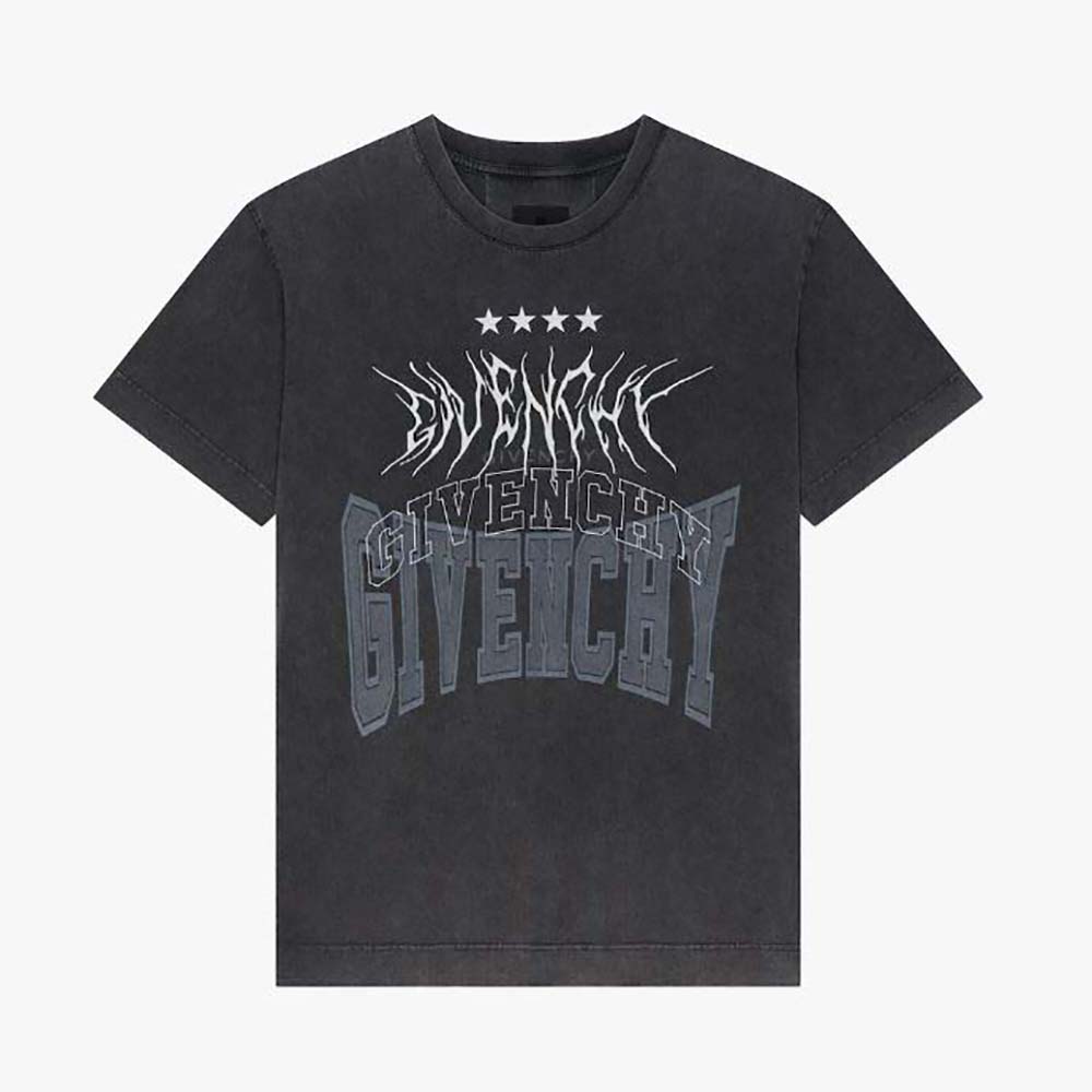 Front view of Givenchy Men Oversized T-shirt in Embroidered Jersey-Gray