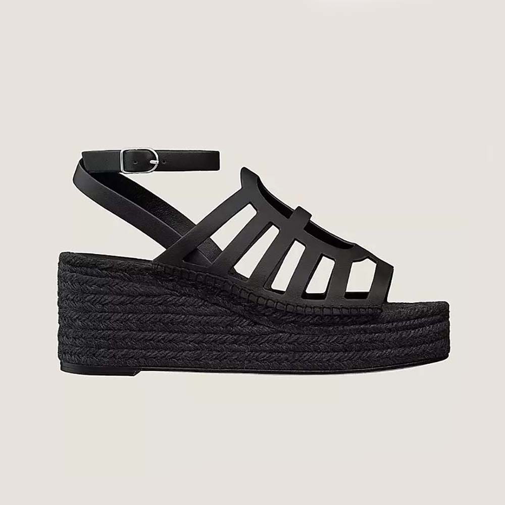 Side profile of Hermes Women Catalya Espadrille in Calfskin with chain motif