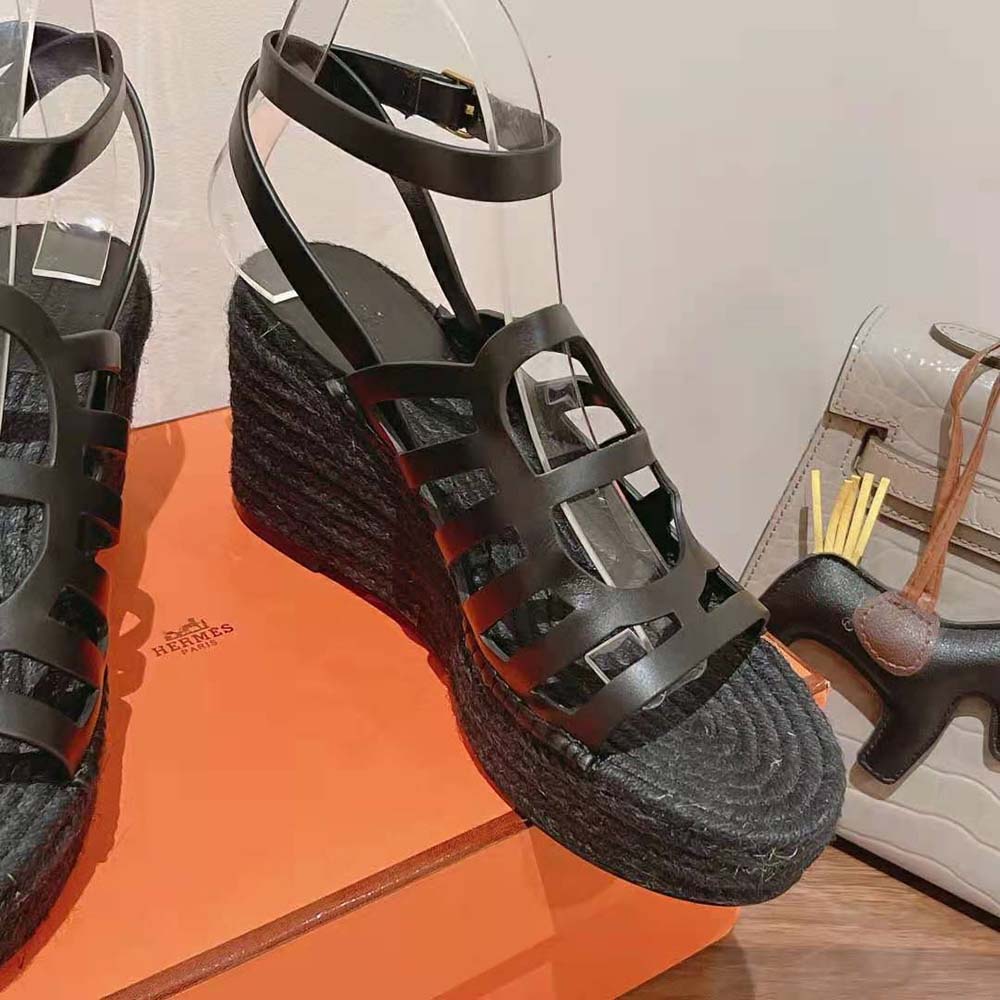Hermes Women Catalya Espadrille in Calfskin with “Chaine D’Ancre” Motif-Black - image 7