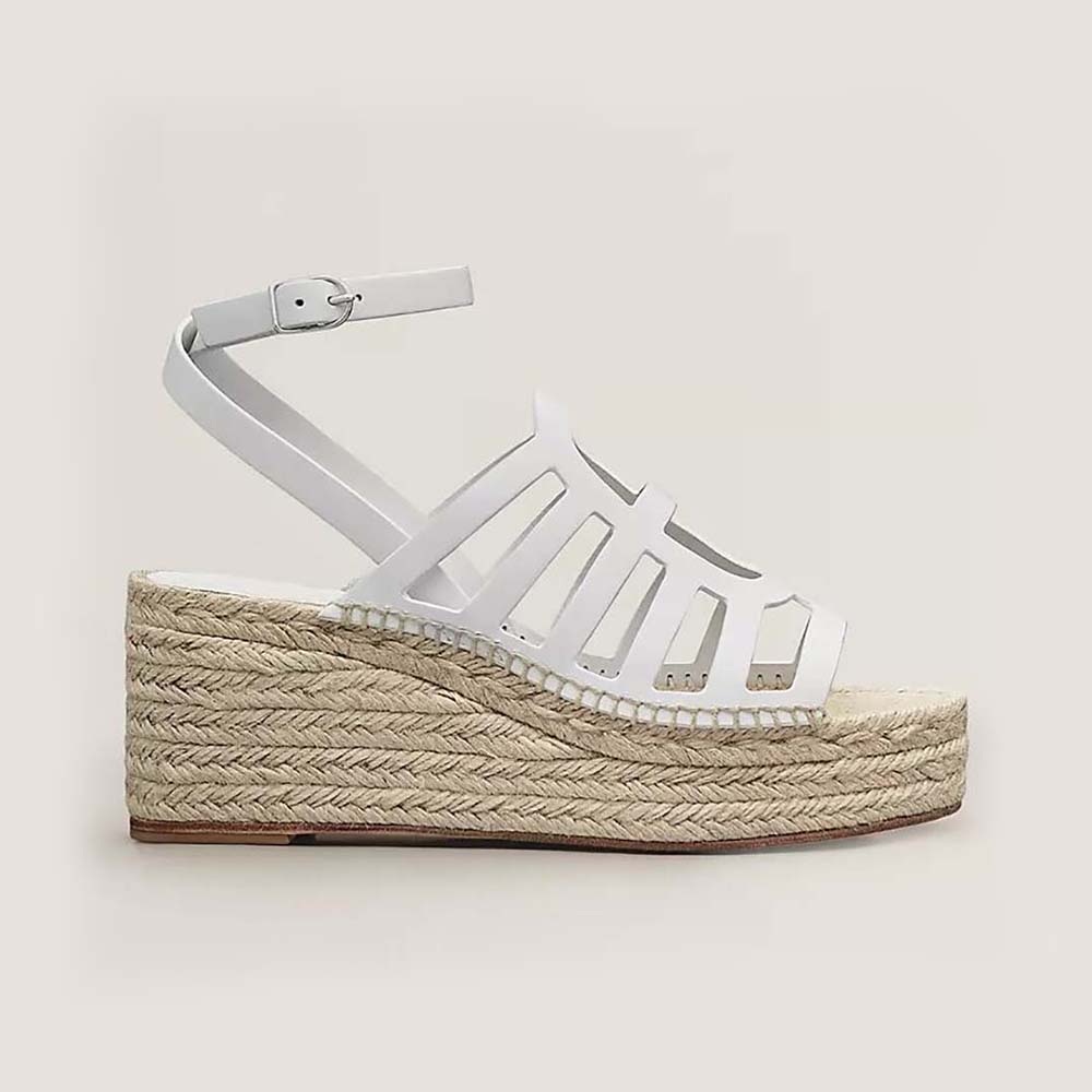 Side view of Hermes Women Catalya Espadrille in white calfskin