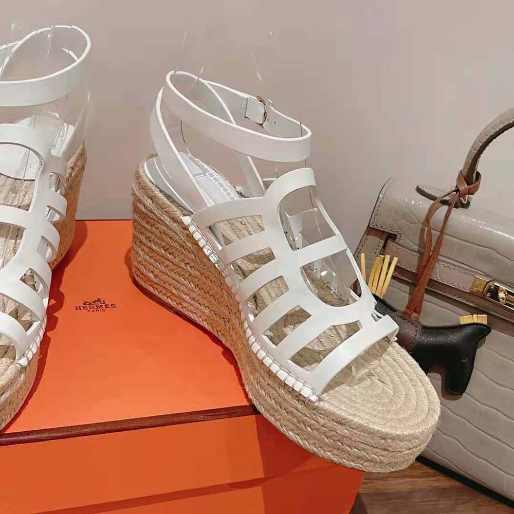 Hermes Women Catalya Espadrille in Calfskin with “Chaine D’Ancre” Motif-White - image 6