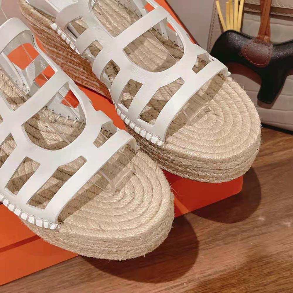 Hermes Women Catalya Espadrille in Calfskin with “Chaine D’Ancre” Motif-White - image 7
