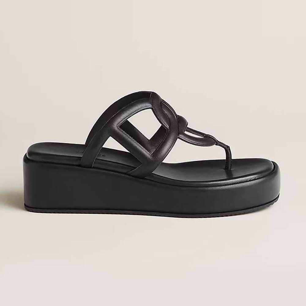 Side profile of Hermes Women Gipsy Sandal in Nappa Leather-Black
