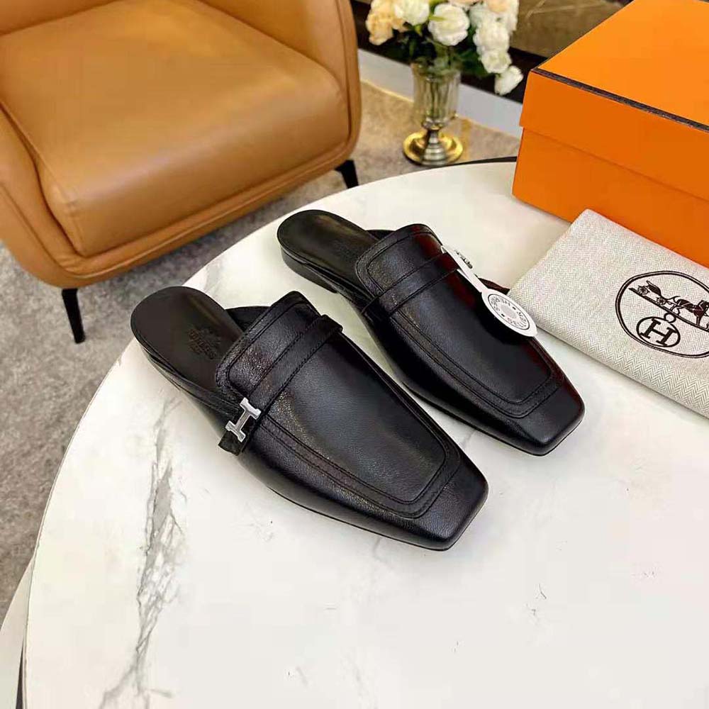 Top view showcasing open-toe silhouette of Hermes Women Groupie Mule
