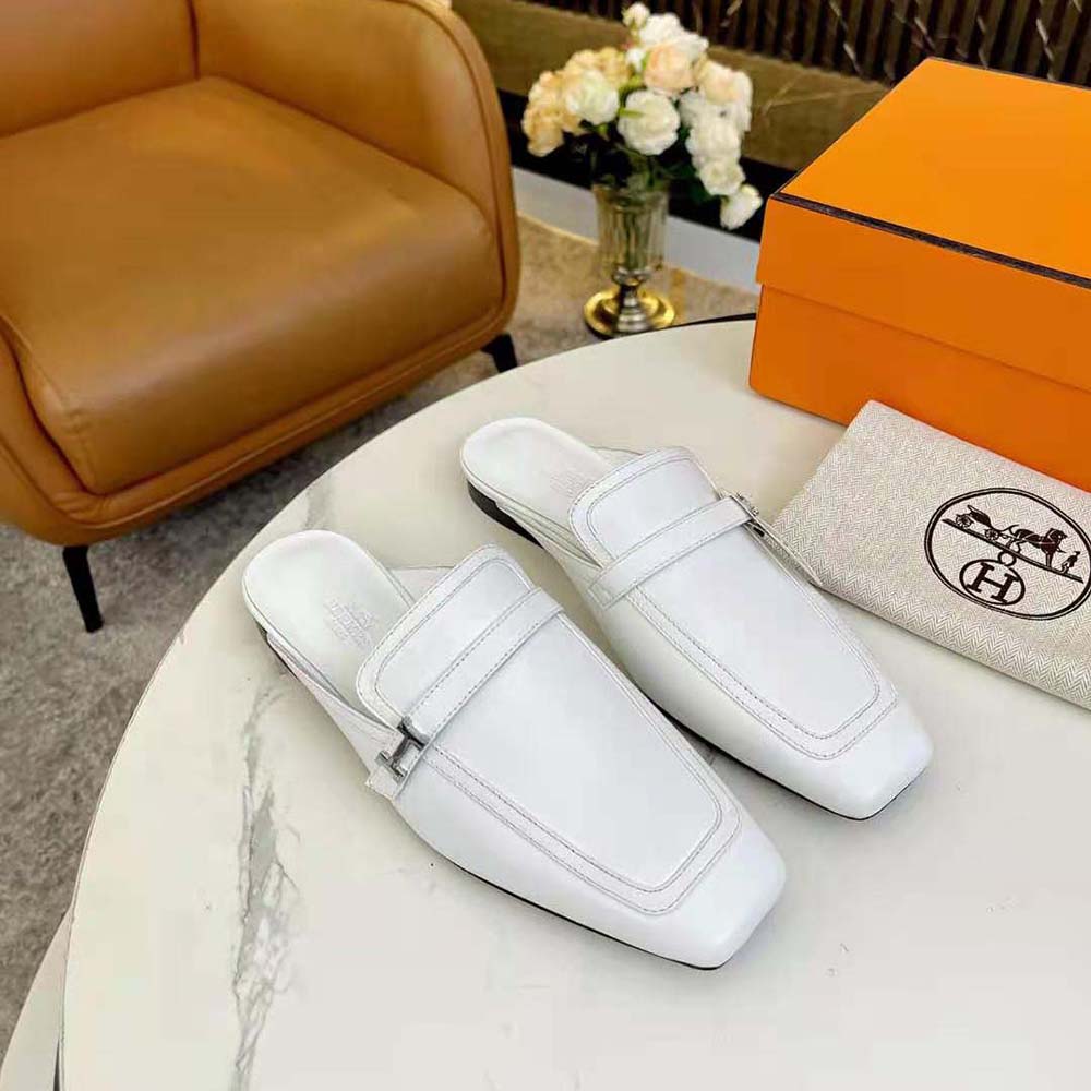 Overhead view showing open-back silhouette of Hermes Women Groupie Mule