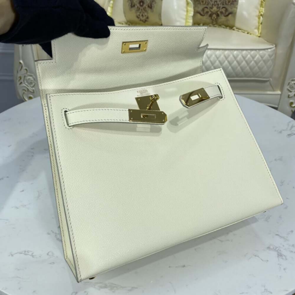 Hermes Women Kelly Bag 28 Epsom Leather-White - image 6