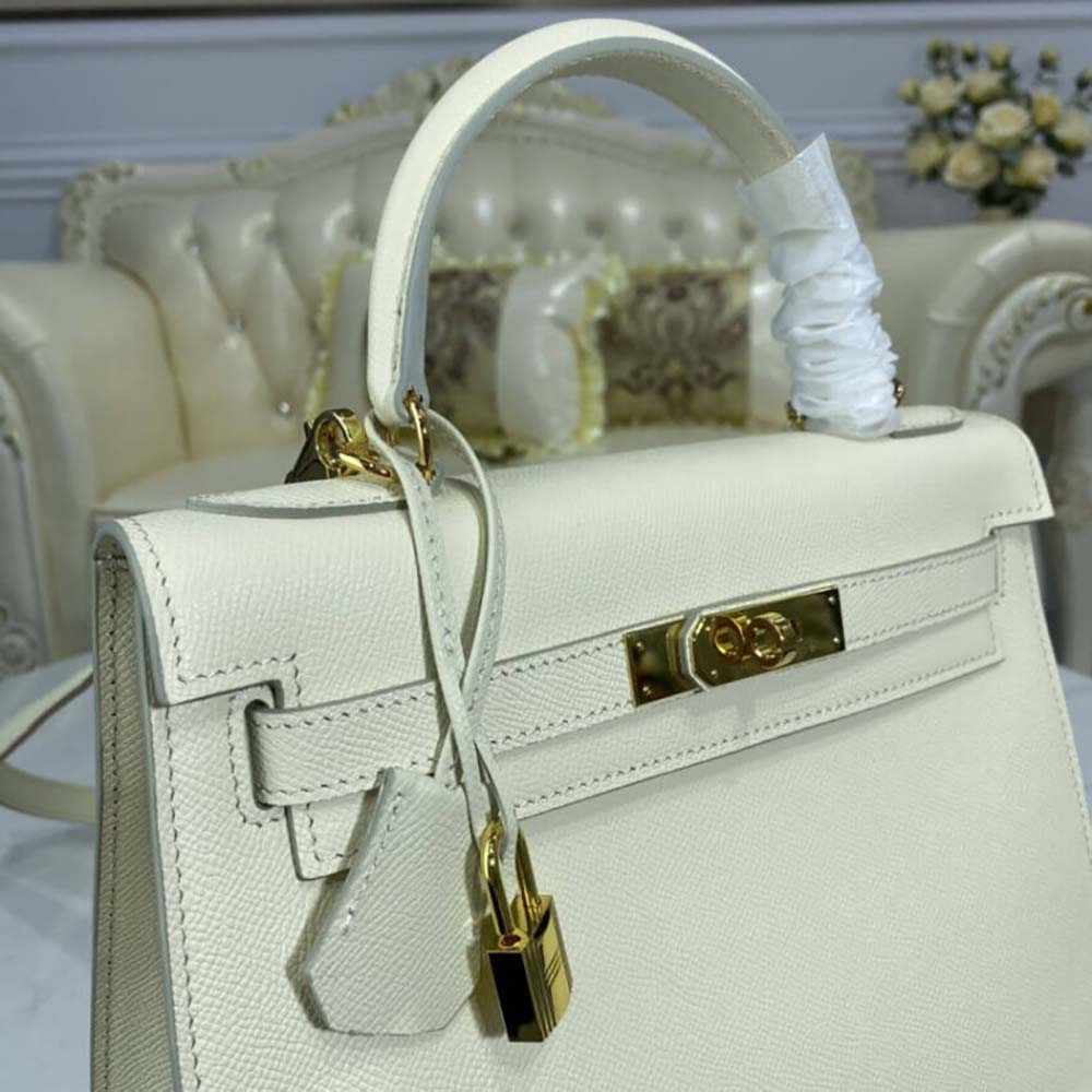 Hermes Women Kelly Bag 28 Epsom Leather-White - image 8